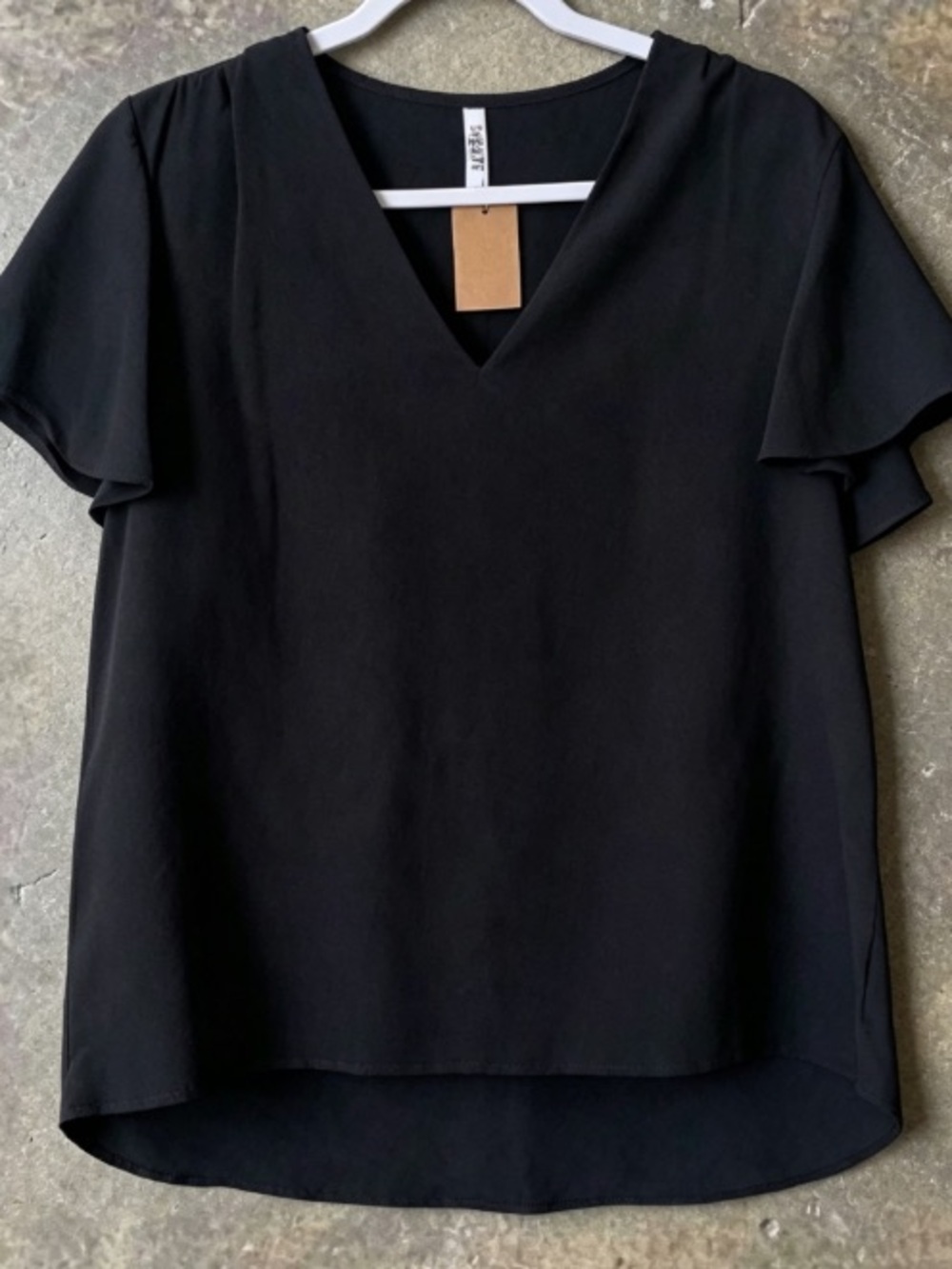 Black V-Neck Flutter Sleeve Blouse